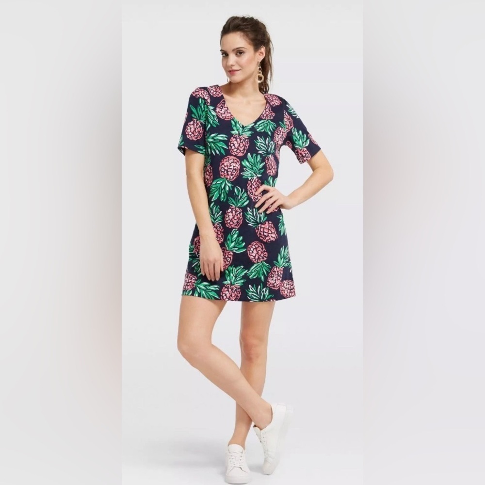 Draper James Navy Pineapple Print Knit‎ Dress Womens Size M